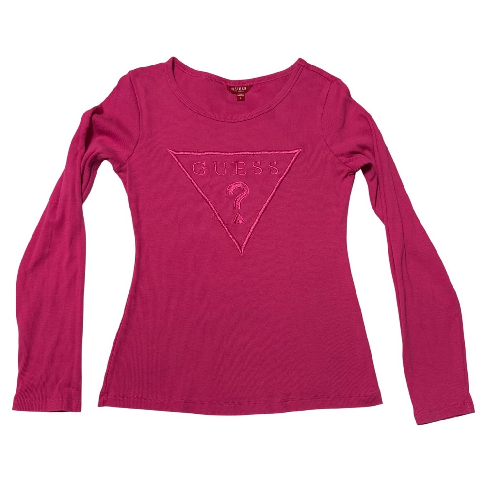 Guess Los Angeles Embroidered Logo Magenta Pink Top L Barbiecore Y2K throwback